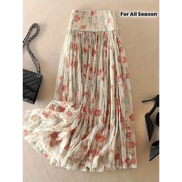 Vibrant Floral Print Maxi Skirt - Flowy, Button-Front, Bohemian Chic, Comfortabl - Picture 1 of 6